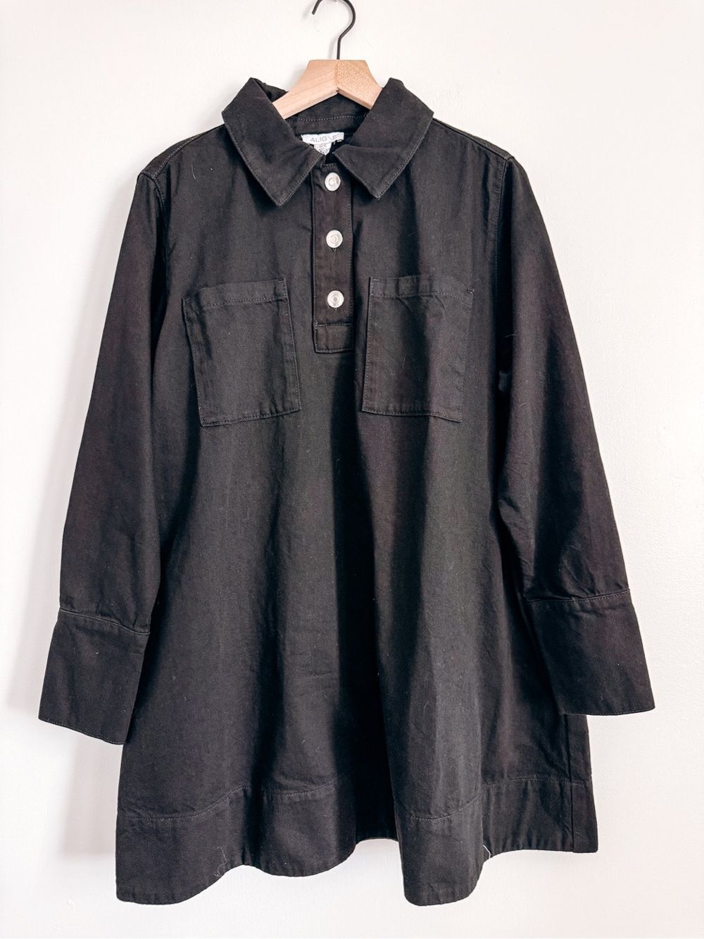 ALIGNE Black A-Line Shirt Dress Organic Cotton Size US 14 NWT